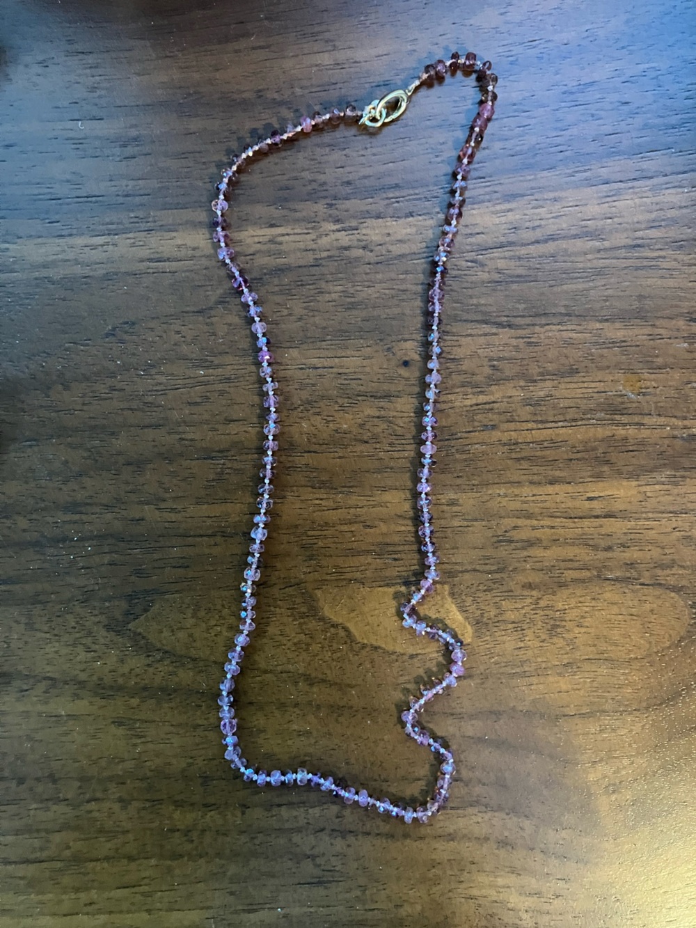 Delicate pink tourmaline hand knotted silk Beaded Necklace  14k gold